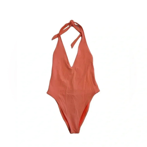 Aerie One Piece Bright Peach Deep V Bathing Suit Size Medium - Picture 8 of 10
